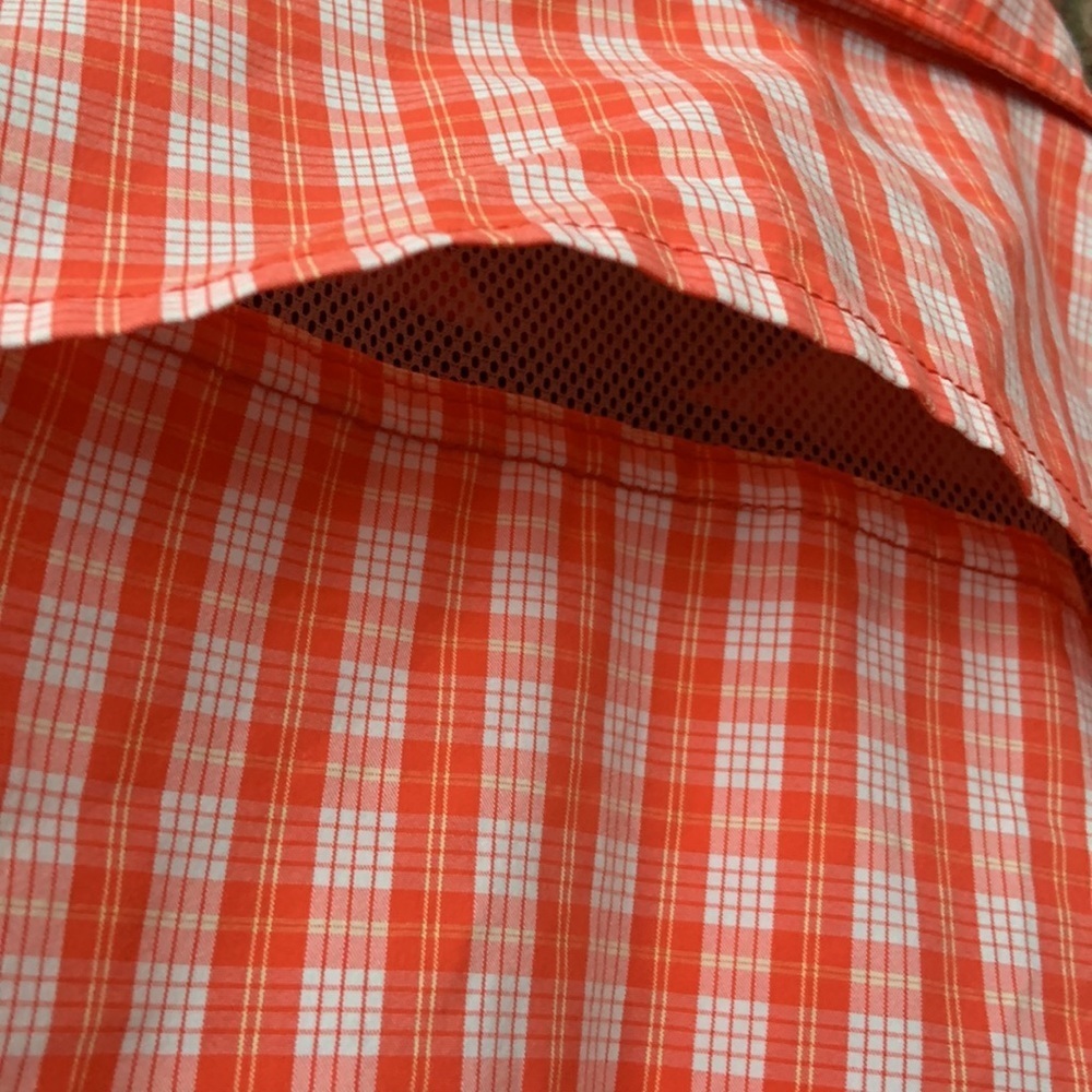 North Face Red Orange & White Plaid Short Sleeve Hiking Top - Picture 6 of 7